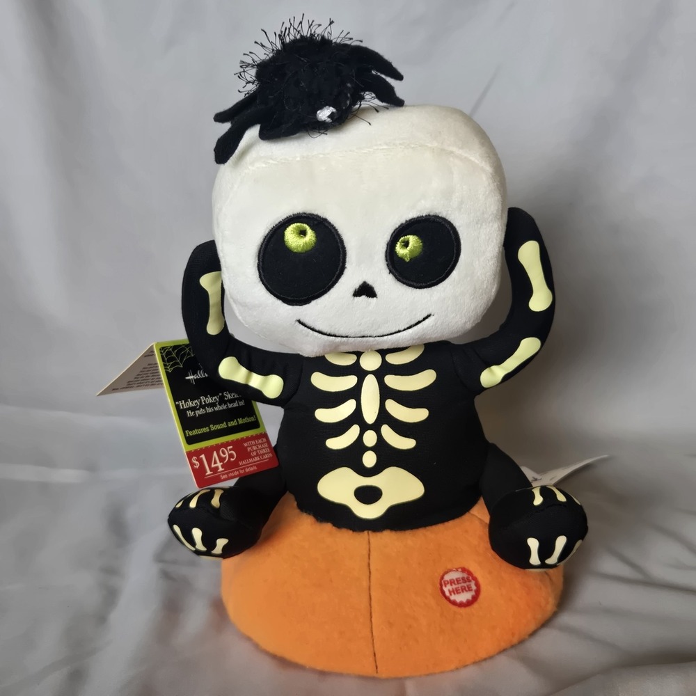 Hallmark 10" Animated Skeleton Singing Do The Hokey-Pokey Glows WORKS Halloween